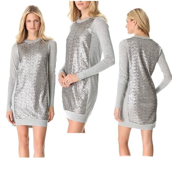 DIANE Von Furstenberg Wool Sequin Danette Sweater Dress gray size medium - Picture 2 of 12